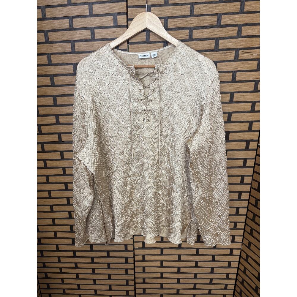 Cato Gold Lace Up Neck And Sleeve Textured Blouse SIze 18/20